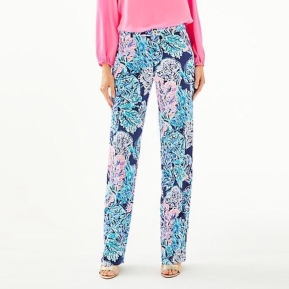 NWT Lilly Pulitzer Malorie High Rise pant trousers size 14 high tide navy